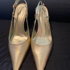 Gold leather 3' inch sling heels